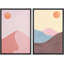 Soleil et lune au-dessus des dunes de sable pastel, géométrique, minimaliste, Mid-Century, moderne-100707294-100707293