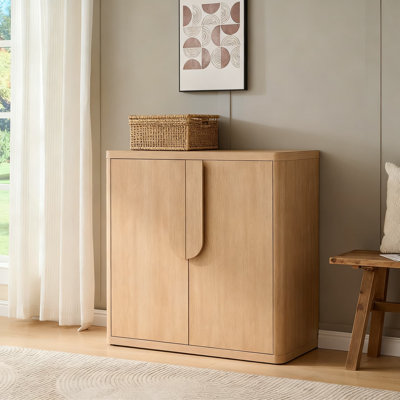Modern Sideboard Buffet Cabinet With Storage, Accent Credenza With Curved Handles And Adjustable Shelves, 4-Door Coffee Bar Console Table For Living Room, Kitchen, And Hallway