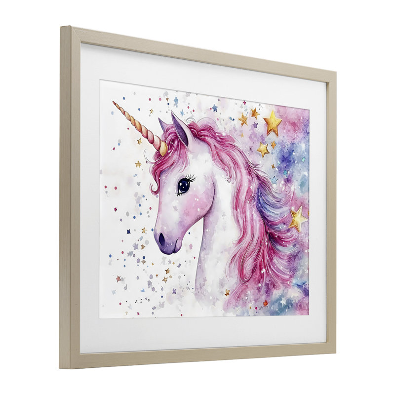 «Pink Mane Unicorn with Stars», reproduction encadrée sous verre, design by Creative Studio, H 13 po x l 16 po