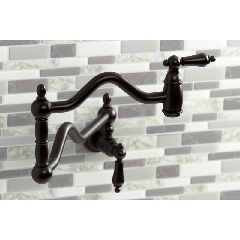 Kingston Brass Heritage Two-Handle 1-Hole Wall Mount Pot Filler Faucet, Oil Rubbed Bronze