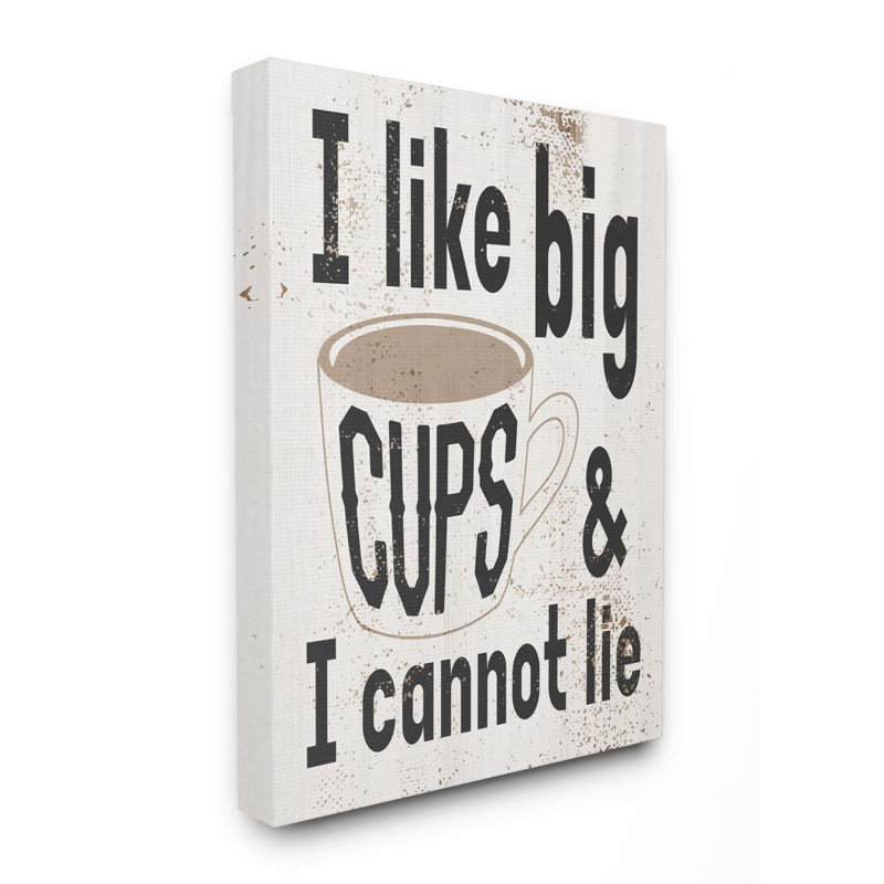 «Big Cups Funny Word Kitchen Bathroom Room Textured Design», impression sur toile, H 20 po x l 16 po x P 1,5 po, Toile tendue