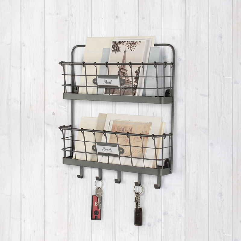 Porte-lettres à 2 niveaux avec paniers muraux Dickinson, gris