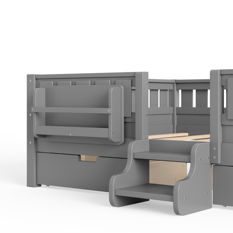 Lit pour enfant très grand Storytime avec tiroirs de rangement et bibliothèque, Grey