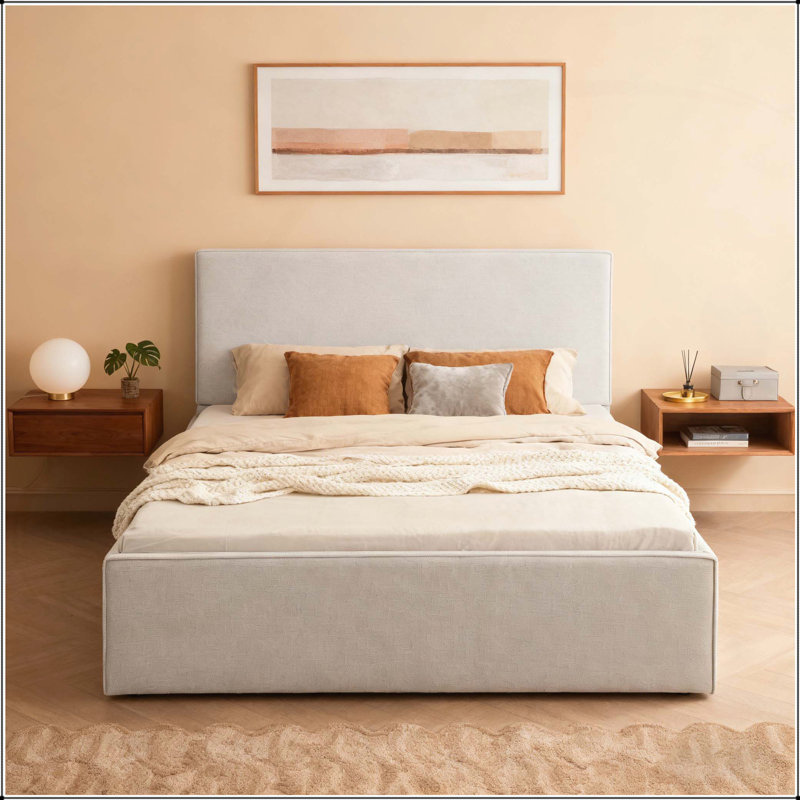 Grand lit tapissier avec tête de lit de 52 po de hauteur, Grand