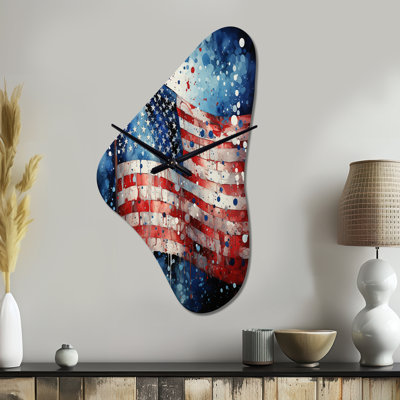 Vasko Flag American Flag II - Unique Shape Flag Usa Metal Clock, Red Wall Clock Print