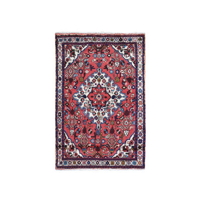 Tapis Hamadan perse rouge 3 pi 6 po x 5 pi 4 po avec une grande médaillon en laine noué à la main 027AE19AAFBA4181936814FF00ECFB9