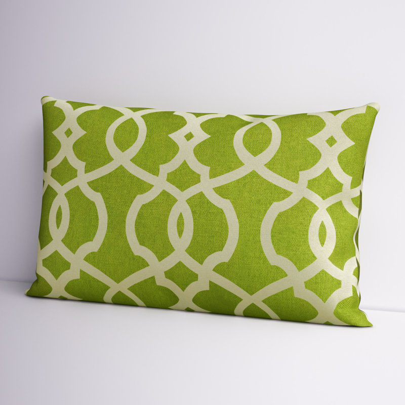 Housse et insert de coussin rectangulaire en coton damassé Lattice, Vert / Beige