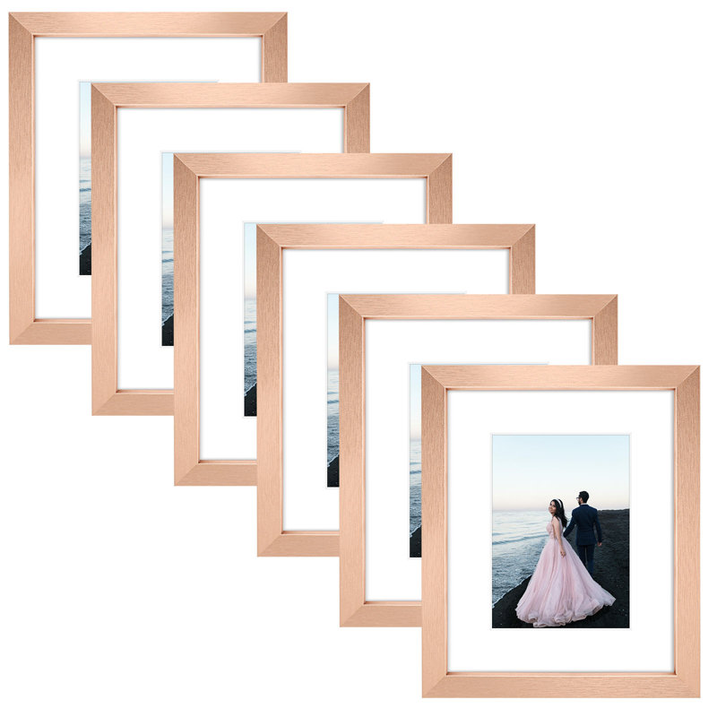 Gallery Frames, With Mat & Plexiglass, Wall/Tabletop Display, Rose Gold, 8" W x 10" H
