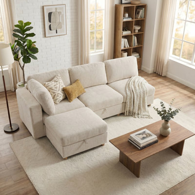 Canapé modulaire modulaire, canapé convertible avec rangement, ensemble de canapé pliant multifonctionnel en tissu, canapé 4 places (beige)