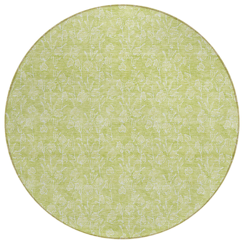Tapis extérieur rond lavable floral 8 pi vert et ivoire artichaut