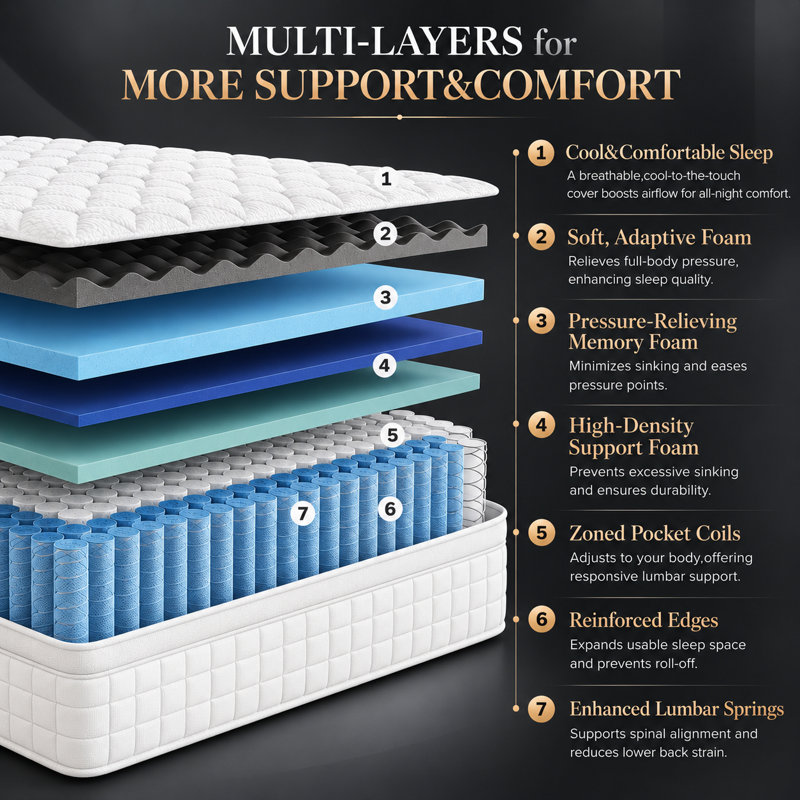 Medium Memory Foam Pocket Spring Hybrid Mattress, 10", King