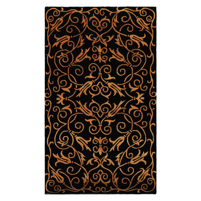 Tapis transitionnel tibétain en laine et soie noir noué à la main 3 x 5