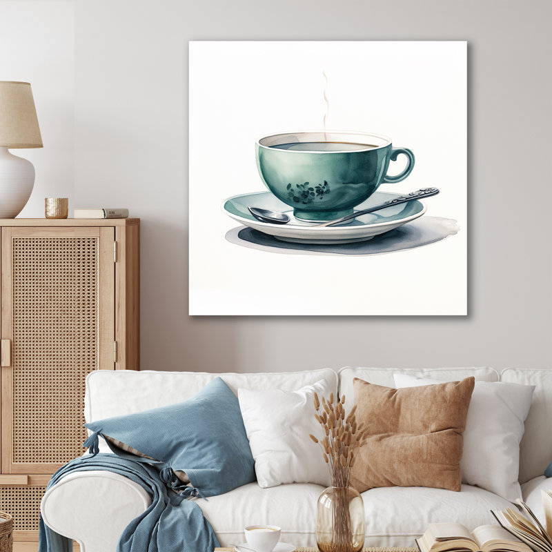 «Green Green Teacup Delight II», art mural Chine, Toile tendue, H 36 po x l 36 po x P 1,5 po