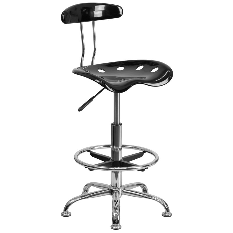 Vibrant Chrome Drafting Stool with Tractor Seat, Black