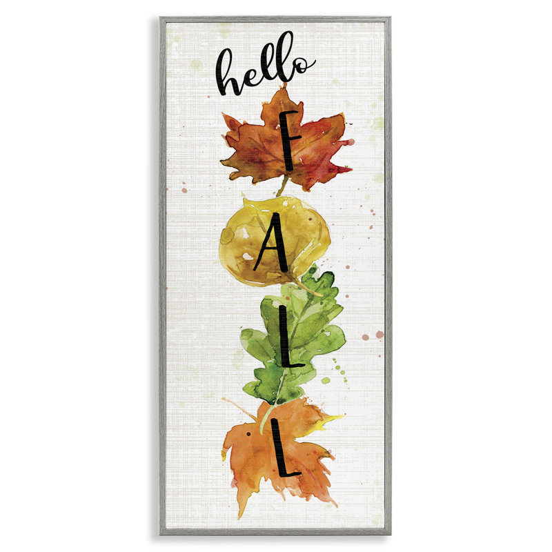 «Hello Fall Greeting Autumn Foliage Stacked Leaves» par Carol Robinson - art textuel, H 13 po x l 30 po