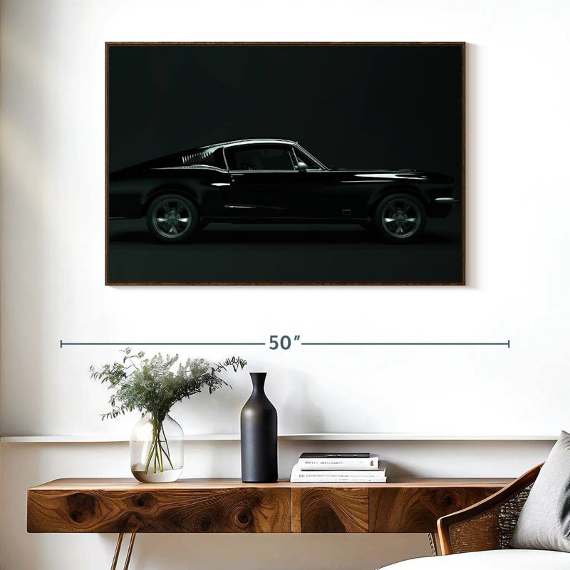 Voiture rétro élégante, Cadre flottant en noyer, 40 po x 27 po