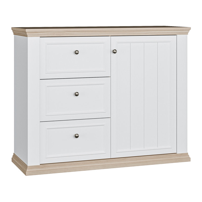 Archimbald Modern cottage style sideboard with 3 drawers and 1 door, engineered wood, /decor, 119.5 cm W x 95.3 cm H x 43.5 cm D
