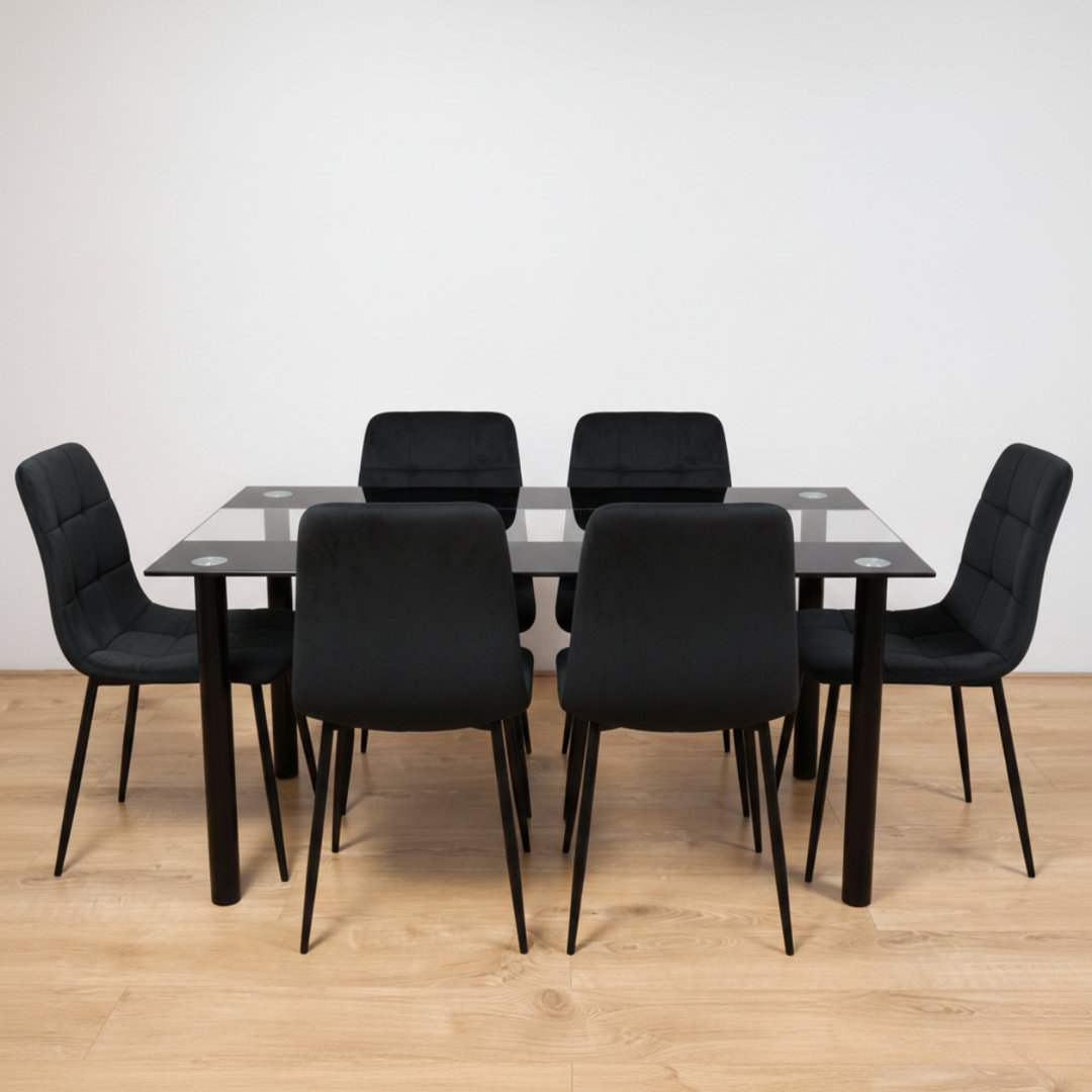 Portland Kosy Koala 6 Seater Dining Set - Velvet - Black - 120cm x 70cm - Image 4