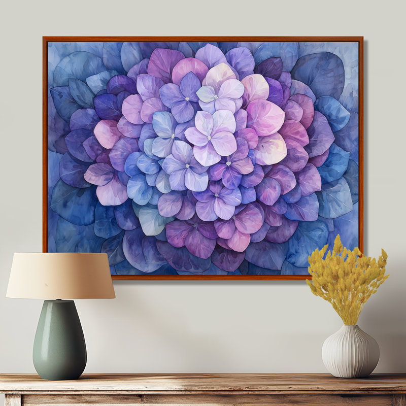 Irjat hortensia à l'aquarelle Mandella de l'encre mauve I - hydrangées, art mural sur toile, H 30 po x l 40 po, Brun