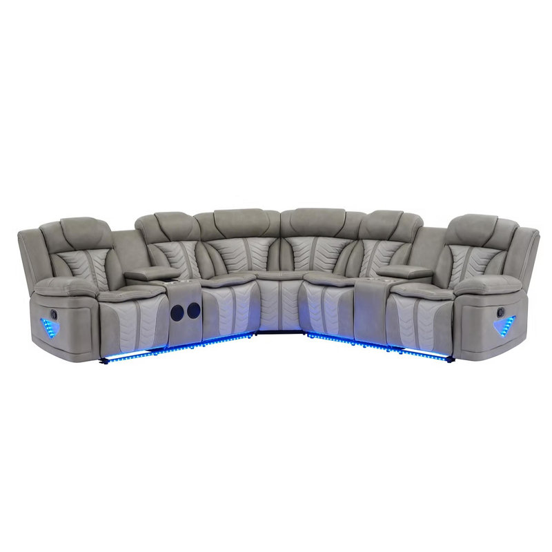 Canapé modulaire inclinable Nova gris, Cuir gris
