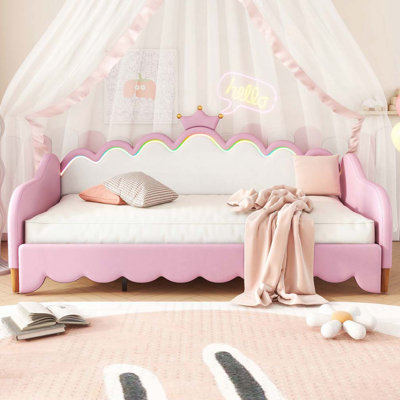 Extending Daybed with LED Lights, Modern Upholstered Princess Daybed With Crown Headboard by Mercer41