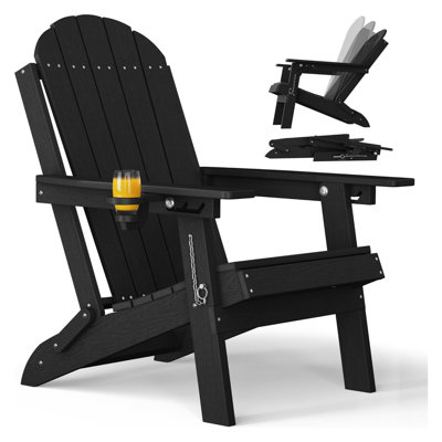  Chaise Adirondack pliante en plastique résistante aux intempéries avec porte-gobelet et dossier réglable pour adultes