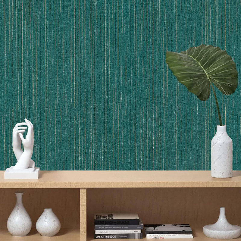 Papier peint vert paille tissée 15,7 x 120 pouces, Vert