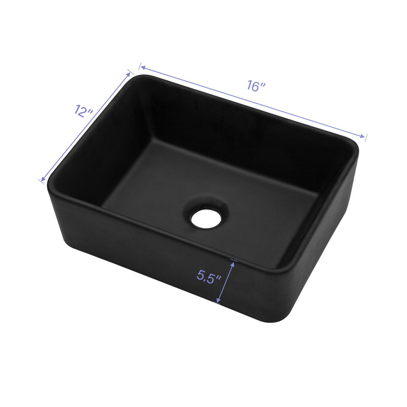 16"X12" Black Ceramic Rectangular Vessel Bathroom Sink