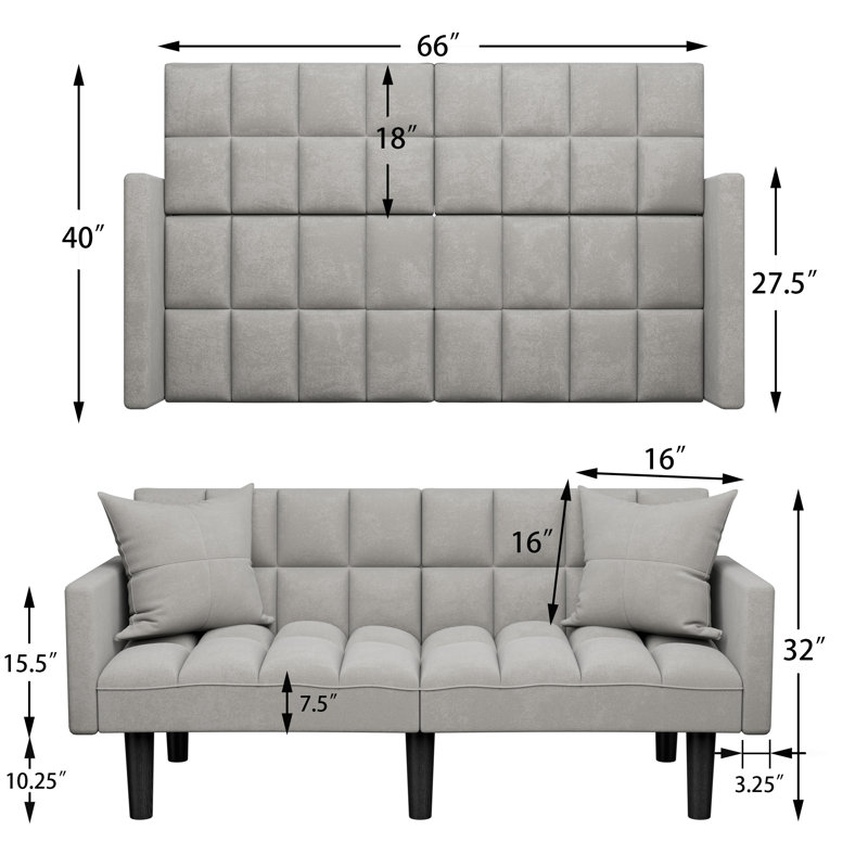 Caidin Upholstered 72.5'' Sleeper Sofa, Gray Cotton Blend
