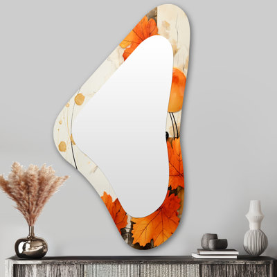 Orange Floral Twilight Dream Abstract Collages I - Abstract Asymmetrical Modern Large Wall Mirror