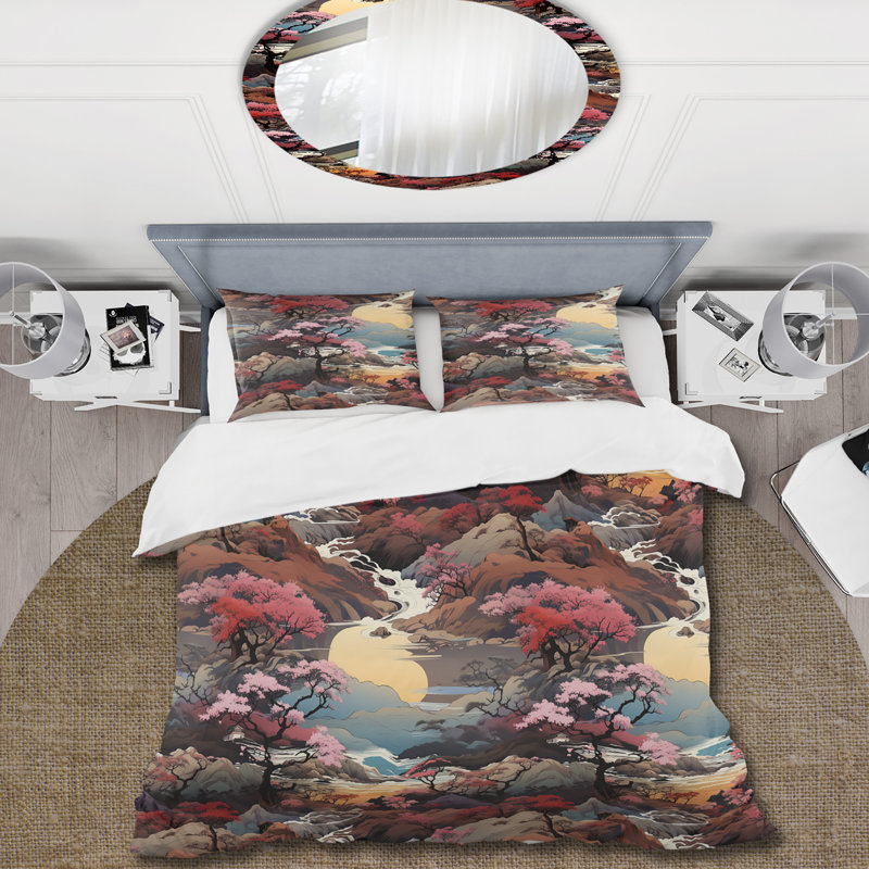 Mountain Ukiyo E Landscapes II Duvet Cover, King Duvet Cover + 2 King Shams