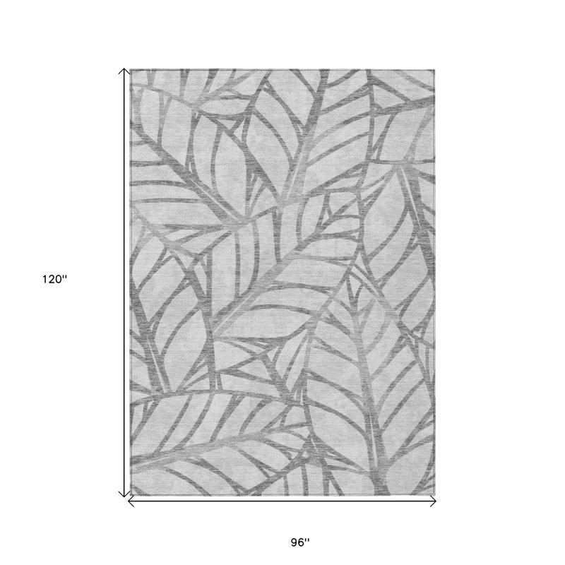 Tapis extérieur lavable floral gris et argent 8 pi x 10 pi