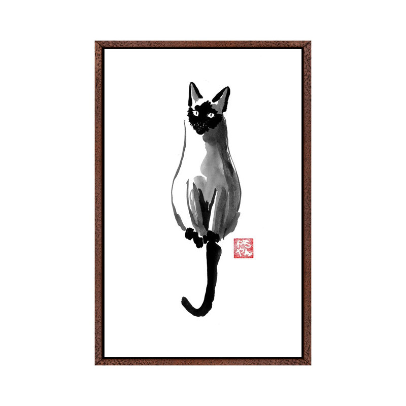 Siamese by Péchane - Print on Canvas, 66.04 cm H x 45.72 cm W, Classic Brown Wood Framed
