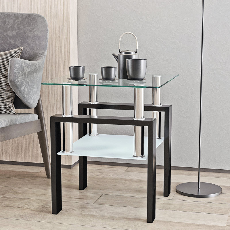 Table basse moderne en verre trempé, table de bout, table carrée