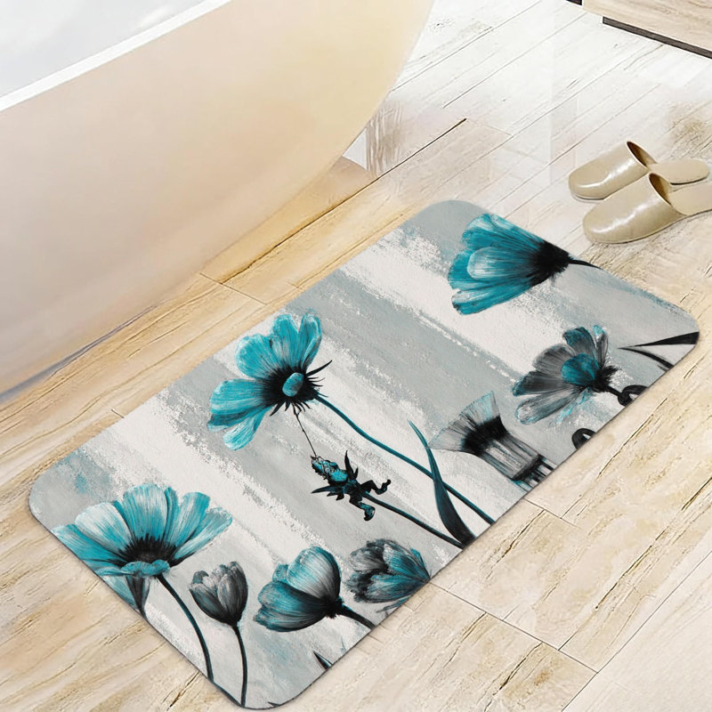 Tapis de bain gris sarcelle fleur, 20 po x 32 po, pour salle de bain, salon