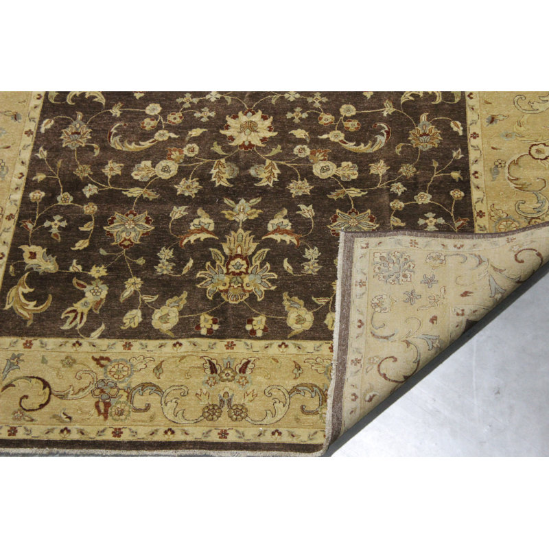 Tapis oriental ivoire / brun en laine noué à la main 9 pi x 12 pi Darius