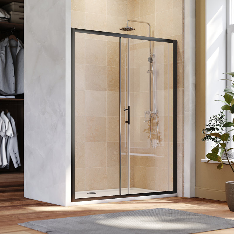 140*185cm, Simple and Practical Sliding Shower Door, Black