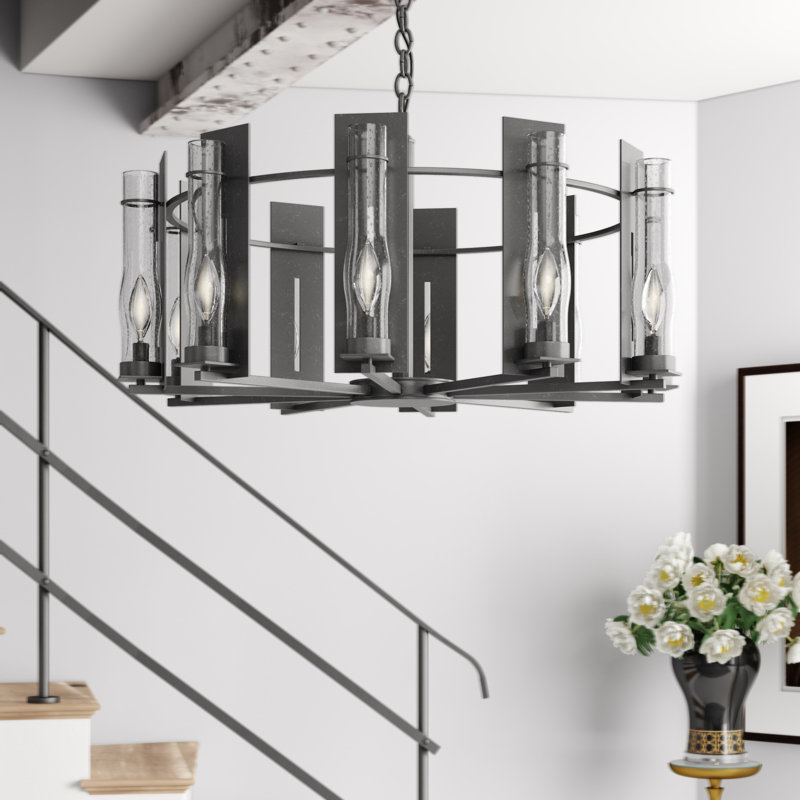 New Town 10 - Light Unique/Statement Wagon Wheel Chandelier, Natural Iron