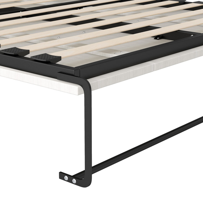 Lit double avec tablettes de rangement, armoires et bureau avec finition et espace noir et blanc, concept de design d'intérieur