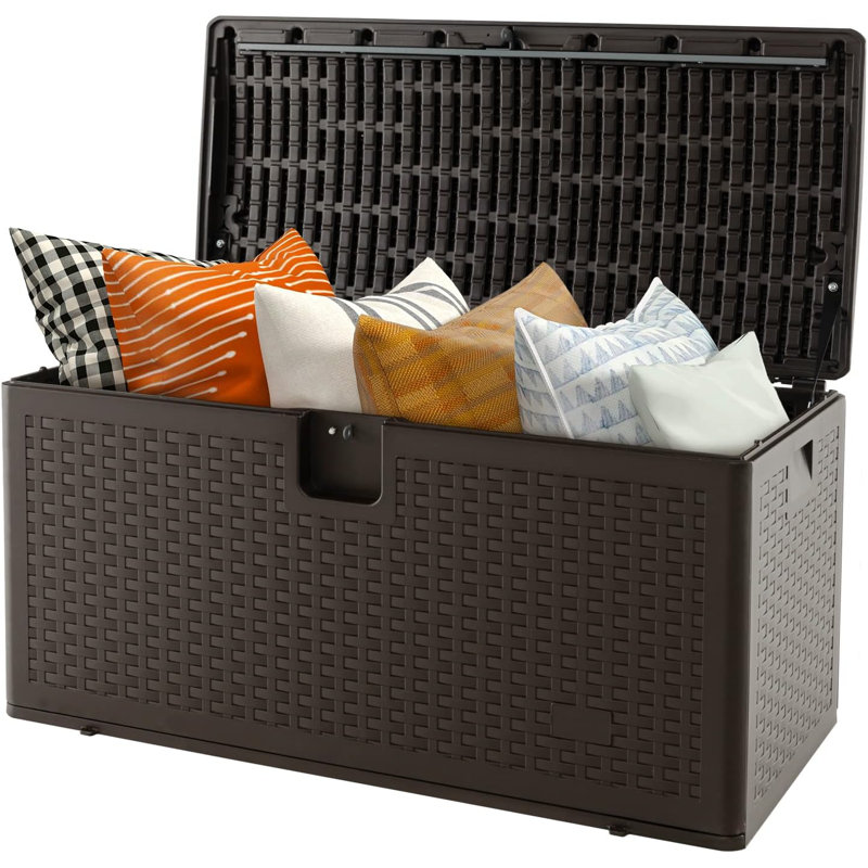 17 Stories Iasha 114cm W 60L Water Resistant Lockable Deck Box in Brown
