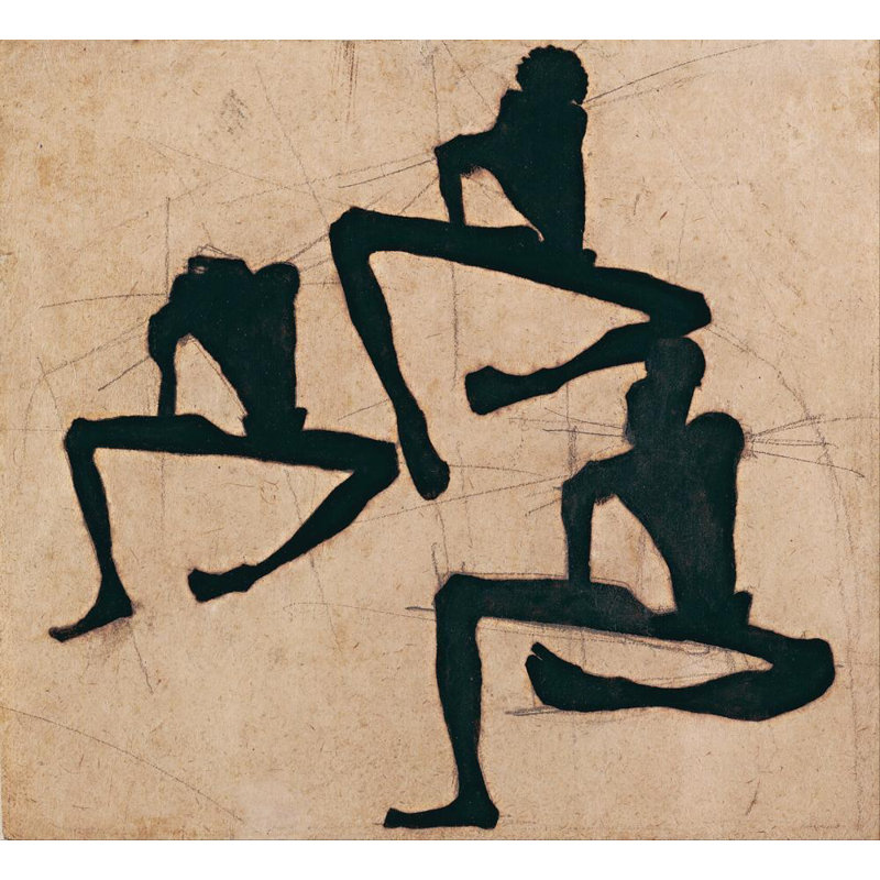 "Composition avec trois nus mâles" par Egon Schiele - Art mural sur toile tendue avec châssis, H 48 po x l 33 po