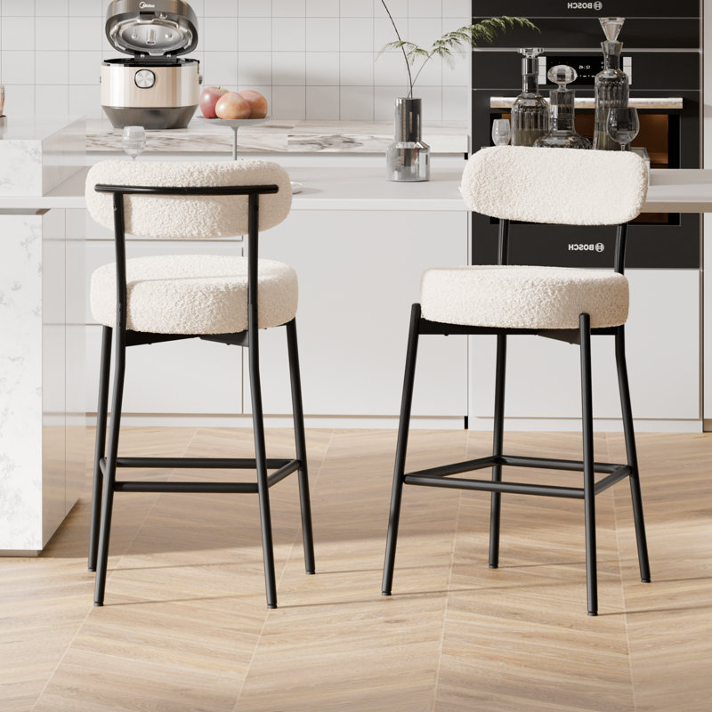 Tabouret de comptoir moderne à dossier courbé et rembourré, 2 Stools, Blanc