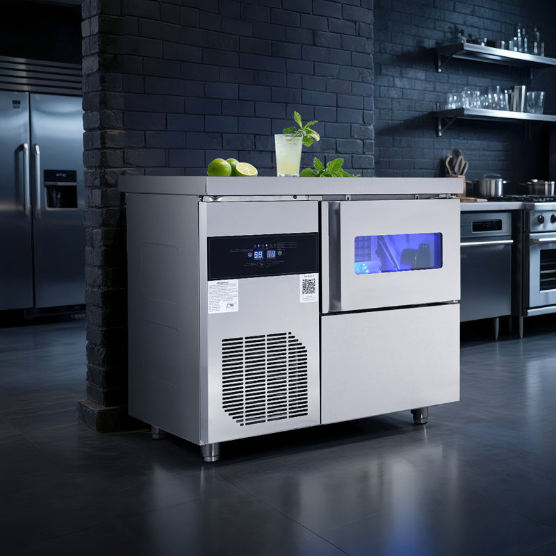 Commercial Ice Maker Machine, 132 lbs/24H Stainless Steel Ice Machine with Worktop, 30 lbs Storage & 70 Cubes/Cycle, Self-Cleaning Freestanding Ice-Making for Home Bar Office Restaurant Kitchen