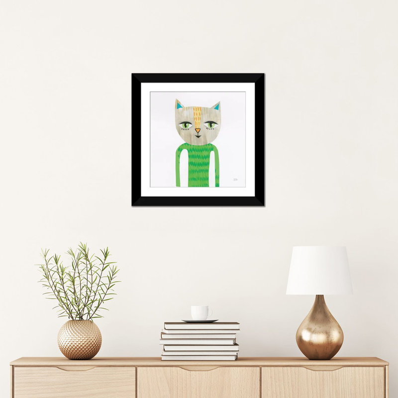 Art sur toile cool chats iii', H 24 po x l 24 po x P 1 po, Papier d'art encadré noir, Blanc