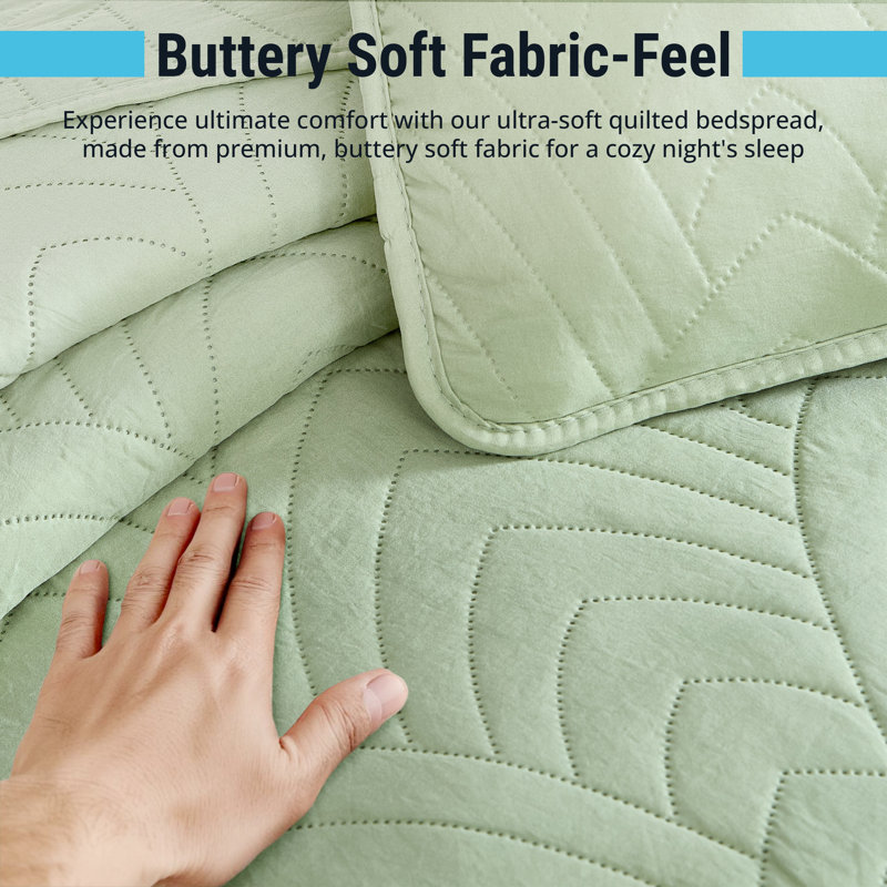 HLC.ME Weston - 3 Piece Quilt Set, Lightweight Bedspread Coverlet Set, King Quilt + 2 King Pillow Shams, Sage Green