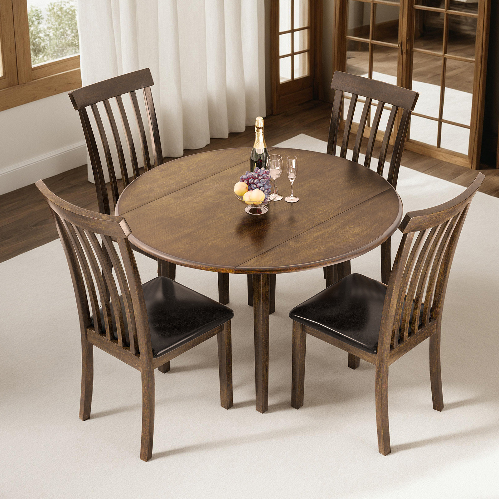 Deral 5-piece Mid-Century Solid Wood Round Dining Table Set