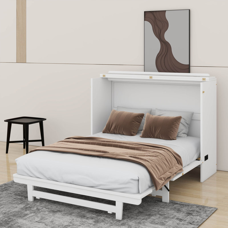 Lit escamotable double avec tiroir, ports USB et prises de courant