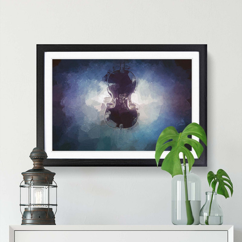 Submerged Cello in Abstract - Framed Print, 27cm H x 36cm W x 2cm D, Black Framed