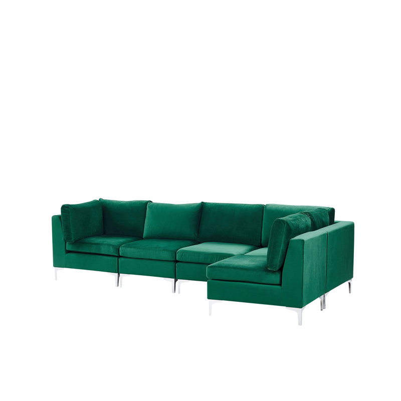 Orourke 5 Seater Velvet Corner Sofa , Right Hand Facing, Green