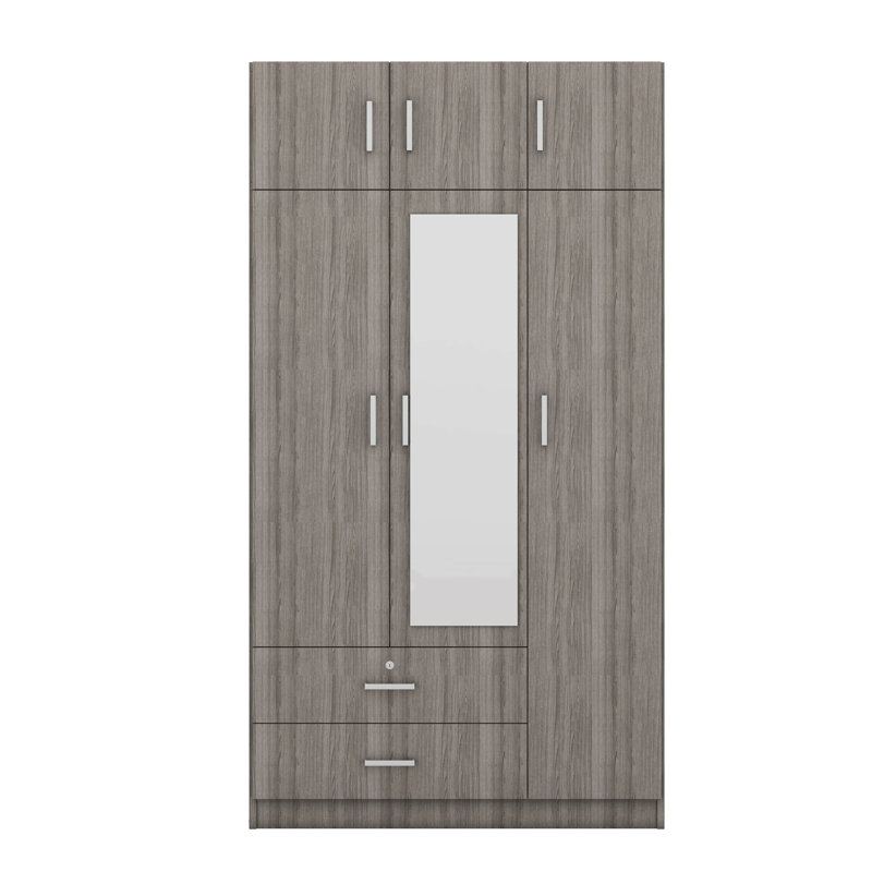 Armoire à miroir 3 portes avec 2 tiroirs et armoire supérieure, Gris